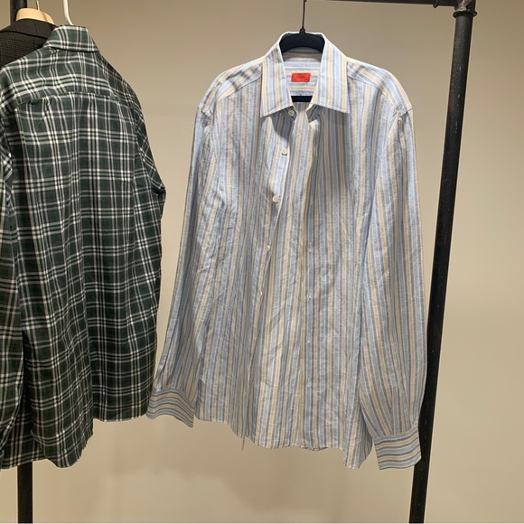Gorgeous ISAIA striped linen shirt 15.5/39 blue and yellow. - Picture 6 of 6
